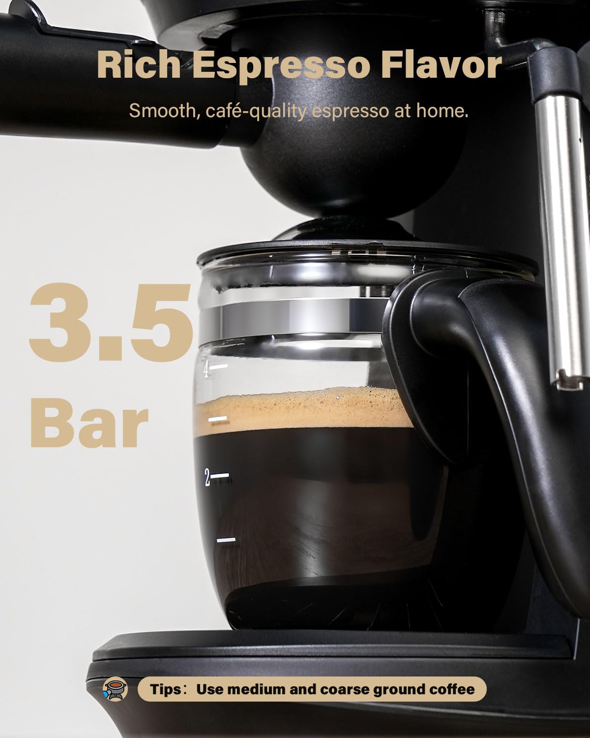 SHARDOR 3.5 Bar Espresso Machine, Compact Expresso Coffee Machines for Home, 4-Cup Espresso Maker with Milk Frother for Cappuccino & Latte, Fast Heating System, Easy-to-Use, 800W, Black