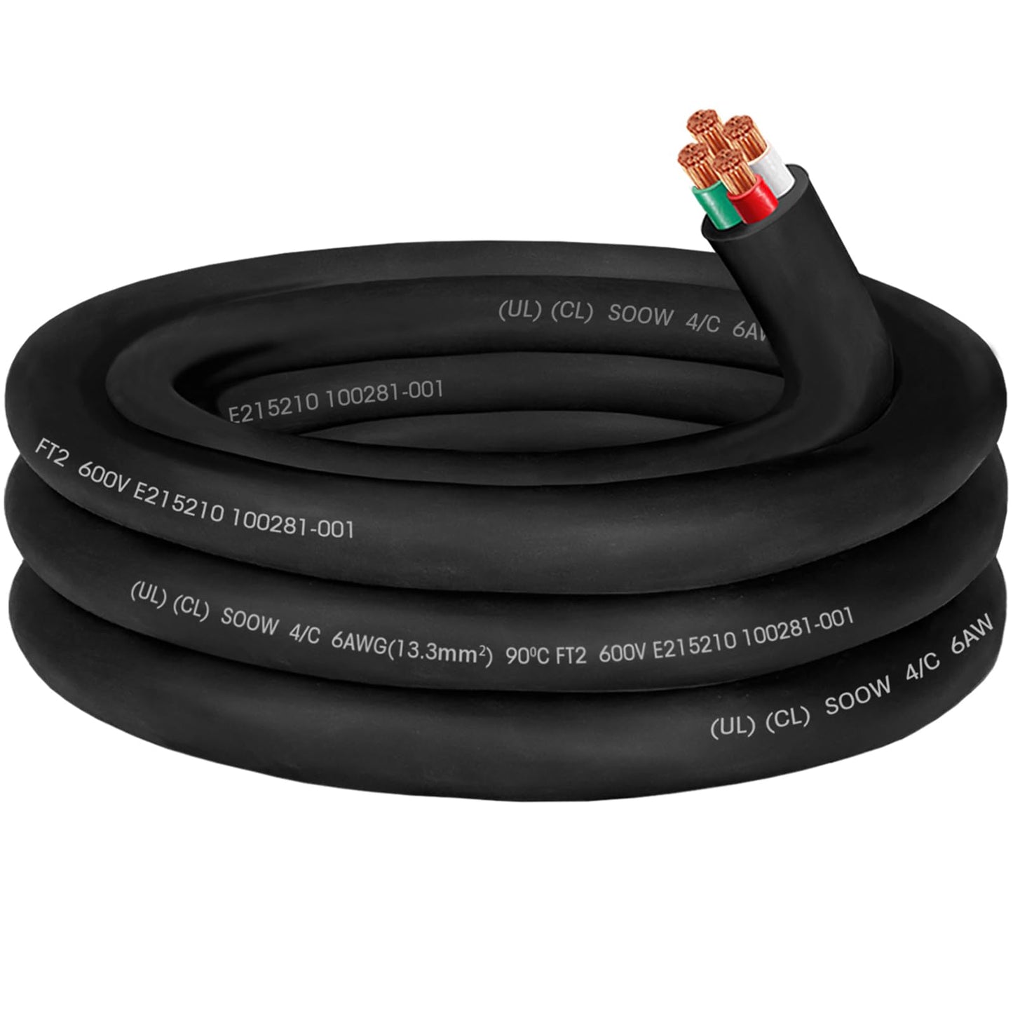 6ft 6/4 AWG SOOW Wire,6 Gauge SOOW Portable Power Cable 4 Conductor 600V 6/4 6 Gauge Electric Wire Extension Cord for Motor Lead,Generator,Welder,NEMA 14-50 RV Outlet Box,EV Car Battery Charger