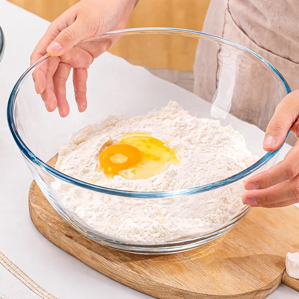 Bairuiin Large Glass Bowl for Sourdough Bread Making 6 QT Glass Mixing Bowl for Sourdough Bread with Lid Clear Breads Proofing Bowl with Covers Ideal for Kitchen Storage