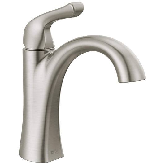 Delta Arvo Brushed Nickel Bathroom Faucet 1 Hole, Single Hole Bathroom Sink Faucet for Vanity, Push-Pop Drain Assembly, Spotshield Stainless 15840LF-SP