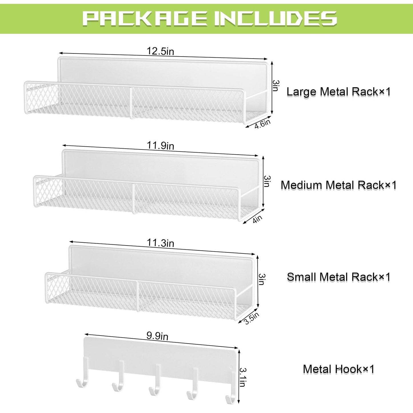4 Pack Magnetic Shelves for Washing Machine, Heavy-Duty Magnetic Laundry Organizer with Hooks, Washing Machine Shelf for Refrigerator, Metal Storage Baskets, Closet & Laundry Room Organization(White)