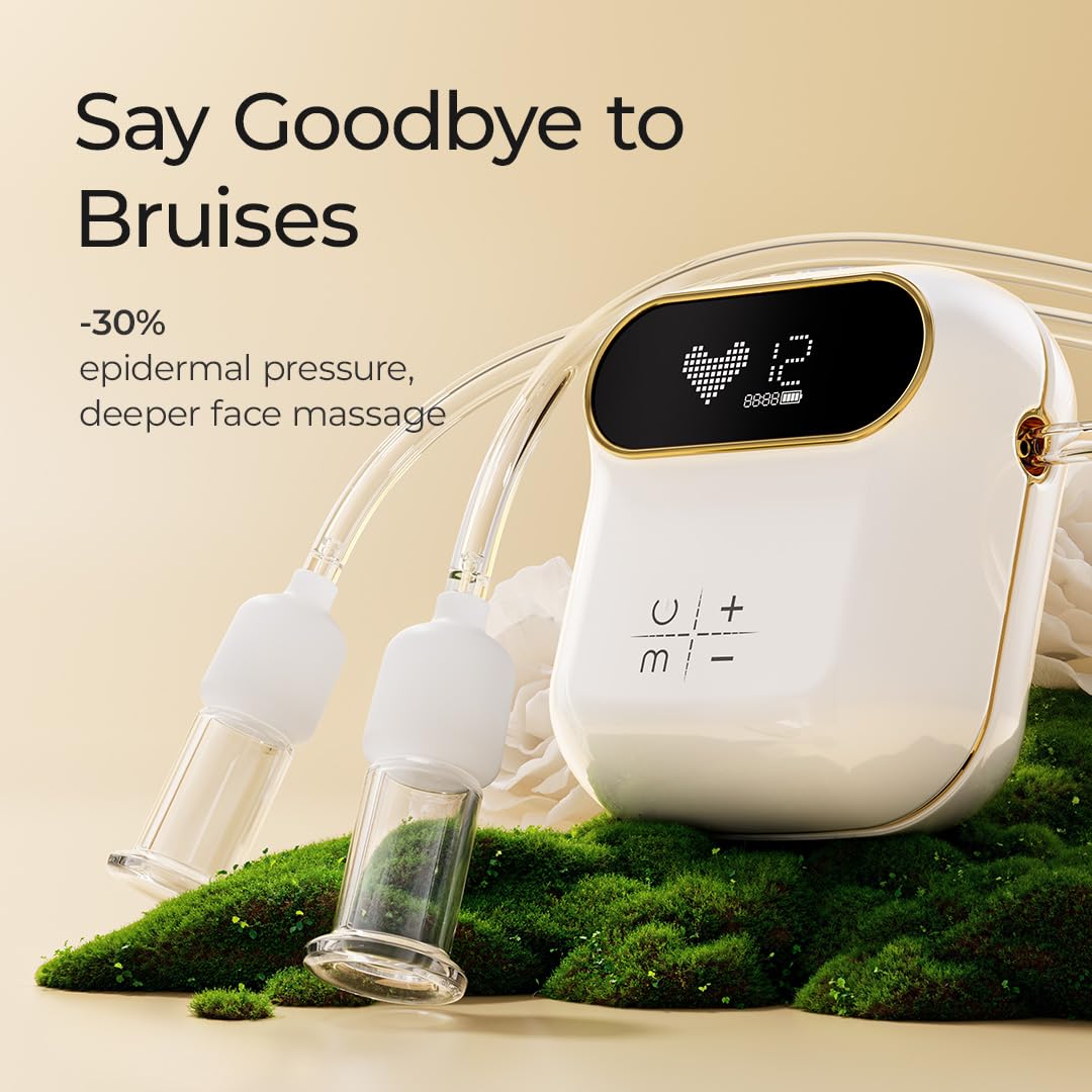 Rolevin 6Pcs Electric Facial Cupping Therapy Set Glass, 3 in 1 Gua Sha Facial Tools Face Cupping Massage for Eye Neck Skin Care, 3 Size Vacuum Suction Cups for Cellulite, Puffiness Reduction
