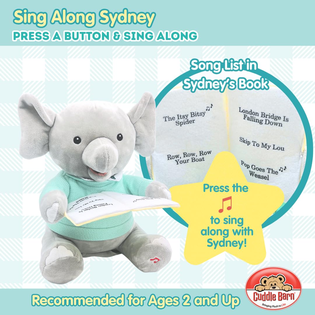 Cuddle Barn - Sing Along Sydney | Animated Plush Elephant Sings 5 Classic Nursery Rhymes | Musical Stuffed Animal | Mouth and Body Moves to Music | Great Gift for Toddler Boys and Girls - 12"