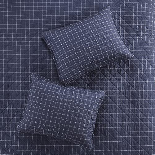 Madison Park Reversible Quilt Cabin Lifestyle Plaid Design - All Season, Breathable Coverlet Bedspread Bedding Set, Matching Shams, King/Cal King(104"x94"), Green/Navy 3 Piece
