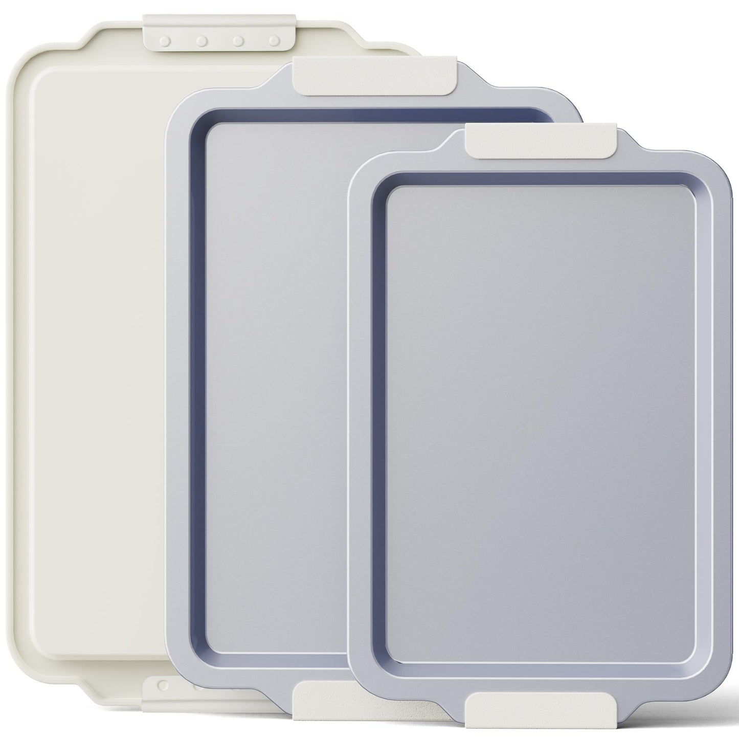 BRONYPRO Non Stick Ceramic Baking Sheet Pan Set of 3, Natural Non Toxic Cookie Sheets for Baking - PFOA, PTFE Free, Heavy Duty Aluminized Steel Oven Trays for Cooking with Silicone Handles, Cream