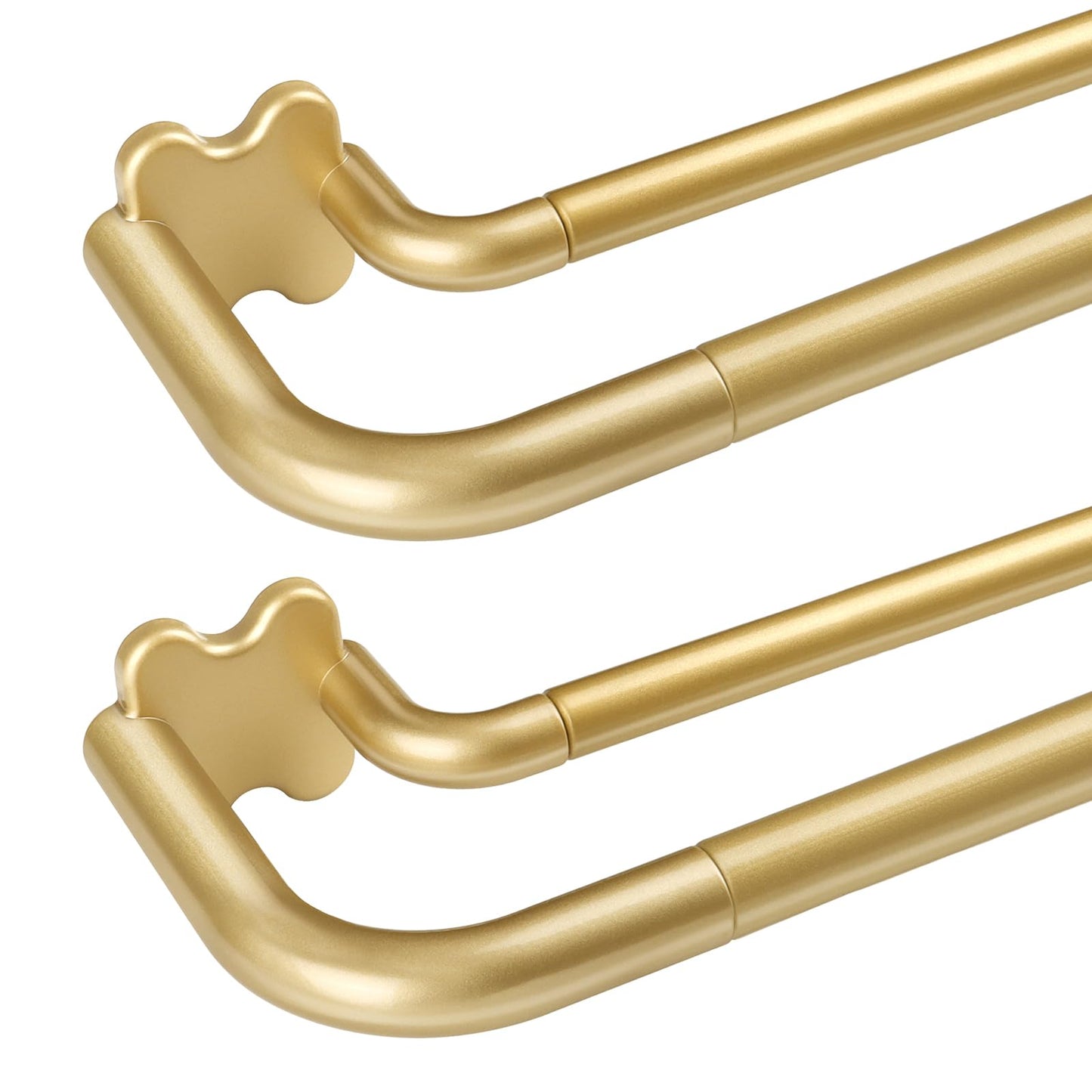 USFOOK 2 Pack Gold Blackout Double Curtain Rods Set, Wrap Around Rods for Windows 32 to 58 Inch, 6/8 Inch Room Darkening Curtain Rod, Metal