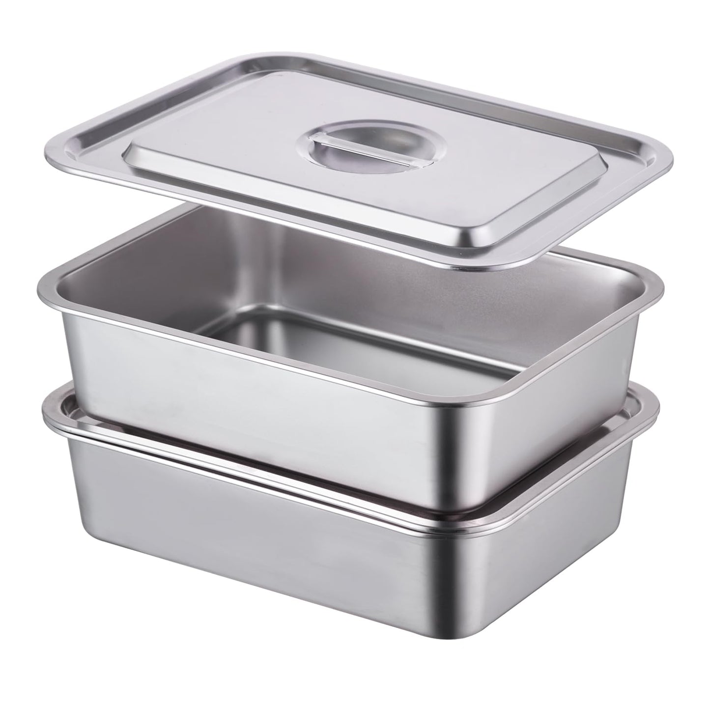 4-Piece 4 Inch Extra Deep Lasagna Pan with Lid, 11.6x15.6 Inch 9.2QT Large Stainless Steel Nonstick Lasagna Baking Roasting Dish Pan for Oven(L, 2 Pack)