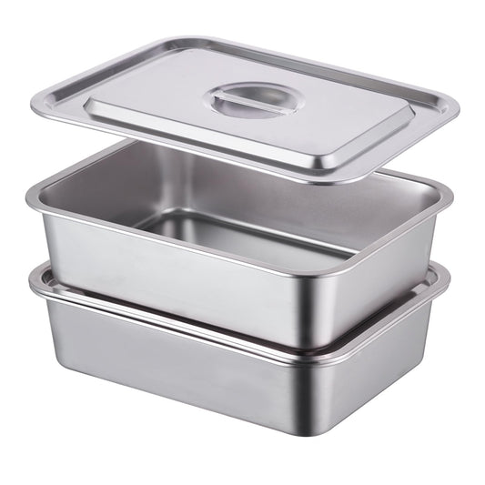 4-Piece 4 Inch Extra Deep Lasagna Pan with Lid, 11.6x15.6 Inch 9.2QT Large Stainless Steel Nonstick Lasagna Baking Roasting Dish Pan for Oven(L, 2 Pack)