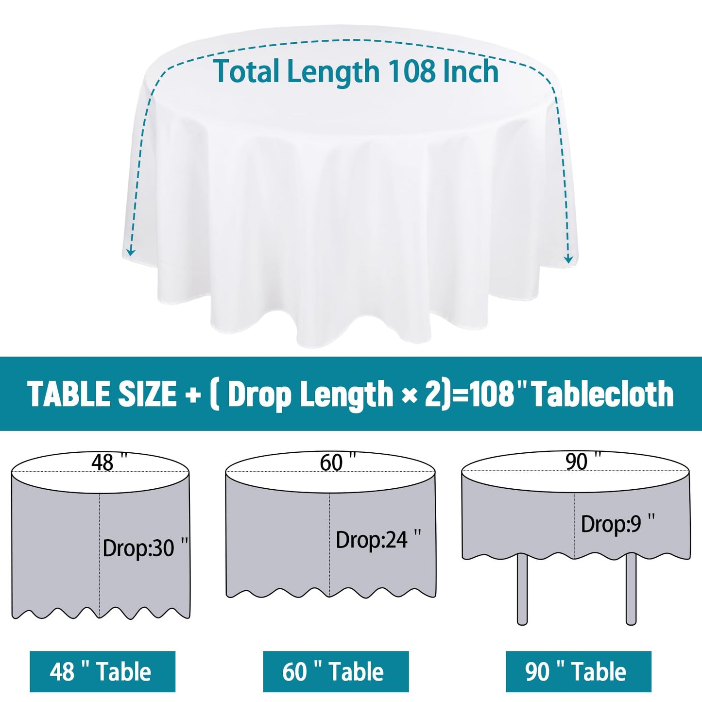 Kesfey 6 Packs Round Tablecloth 108 Inches White Polyester Table Cloths Stain and Wrinkle Resistant Tablecloths for Round Tables Washable Circle Fabric Tablecovers for Wedding Camping Banquet Parties