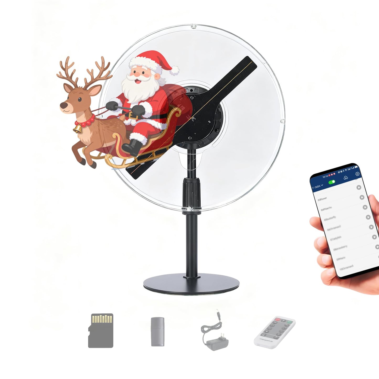 HFZ Inch 3DhologramFan LED High with 1500+ Videos | WiFi App Control Bluetooth Holographic Display | Large Advertising Fan for Store (9.06inch)