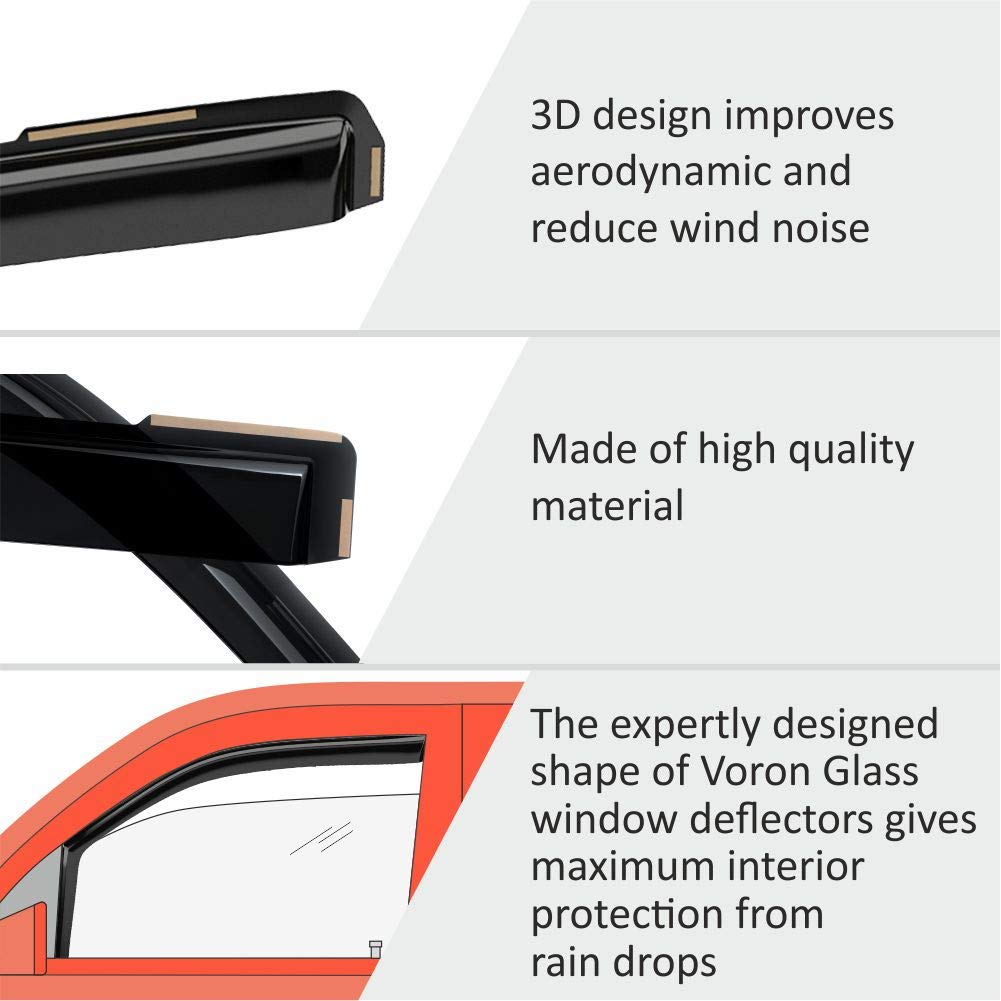 Voron Glass in-Channel Extra Durable Rain Guards for Ford F250 to F550 Super Duty 2017-2022 Crew Cab, Window Deflectors, Vent Window Visors, 4 Pieces - 200289