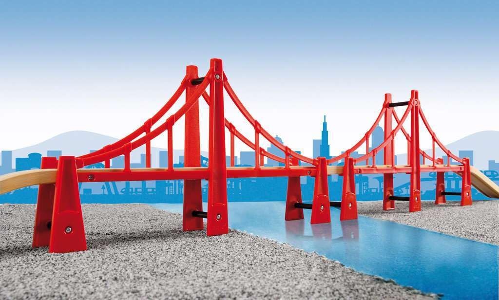 BRIO World Double Suspension Bridge - FSC-Certified Longest Wooden Train Track Bridge - Compatible with All BRIO Railway Sets - 5-Piece Set of 2 Bridges & 3 Tracks - Creative Fun for Kids Ages 3 & Up