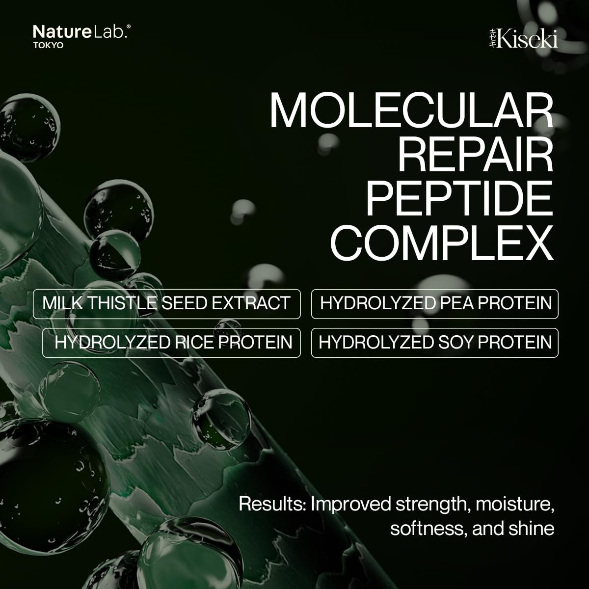 NATURELAB. TOKYO Kiseki Molecular Repair Leave-In Hair Masque: Restores Damaged Hair with Plant Peptide Complex, Repairs Heat & Chemical Damage, Boosts Strength, Smoothness & Softness, 1.7 Fl Oz