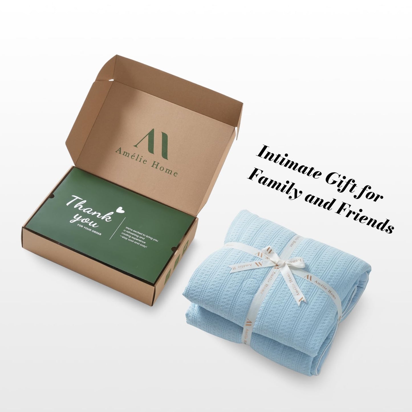 Amélie Home Waffle Cooling Comforter Queen Size, Q-Max 0.45 Reversible Lightweight Cooling Blanket for Hot Sleepers, Breathable Bedding for Night Sweats, 90"x90", Sky Blue