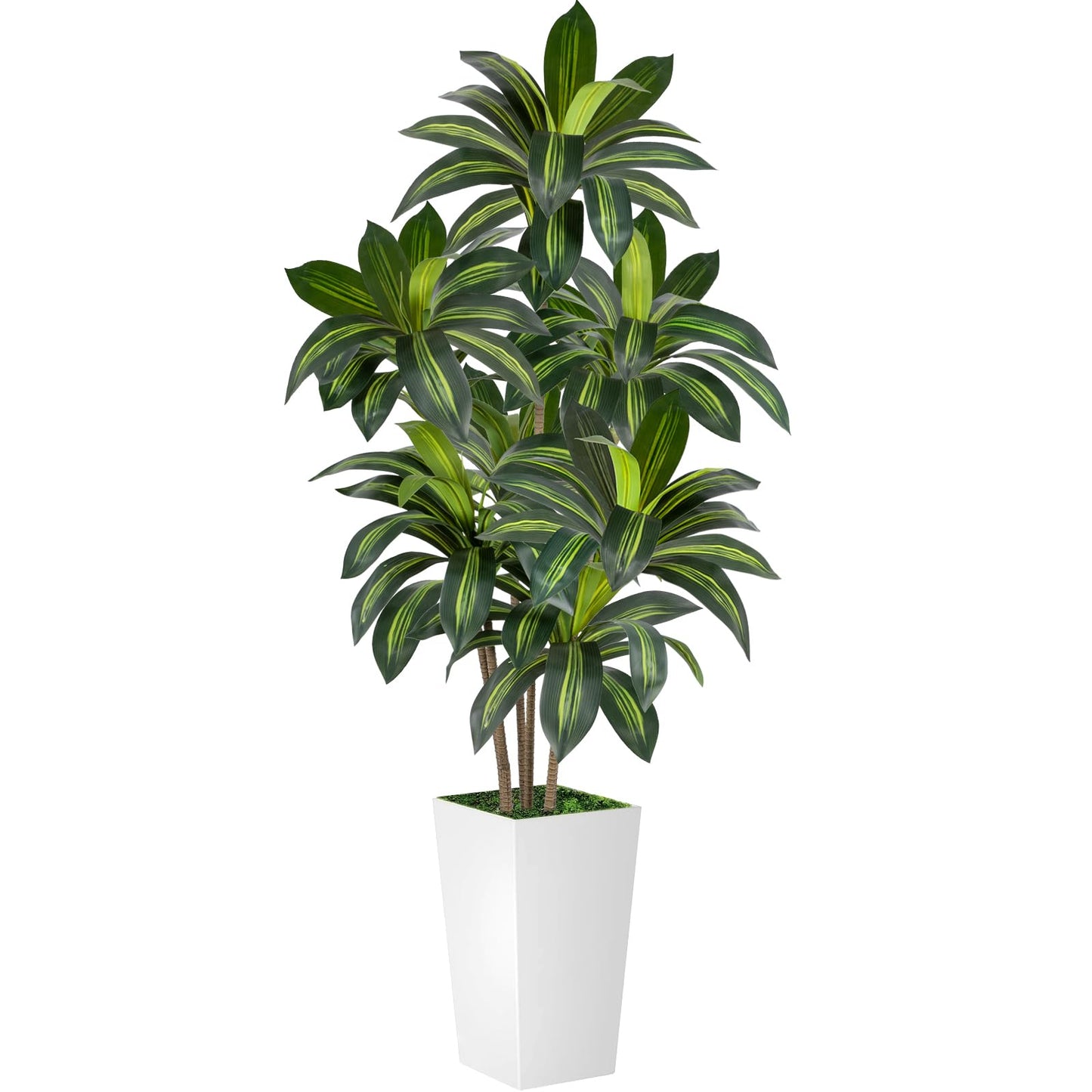 VIVATREES Dracaena Tree 6FT Artificial, 72in Tall Faux Dracaena Tree with 15.7 White Planter, Fake Potted Tree for Indoor & Outdoor Home Office Decor