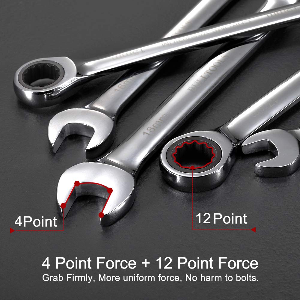 BULLTOOLS 23-Piece Ratchet Wrenches Chrome Vanadium Steel Ratcheting Wrench Set with Metric and SAE 72-Tooth Box End and Open End Standard Wrench Set with Organizer Box