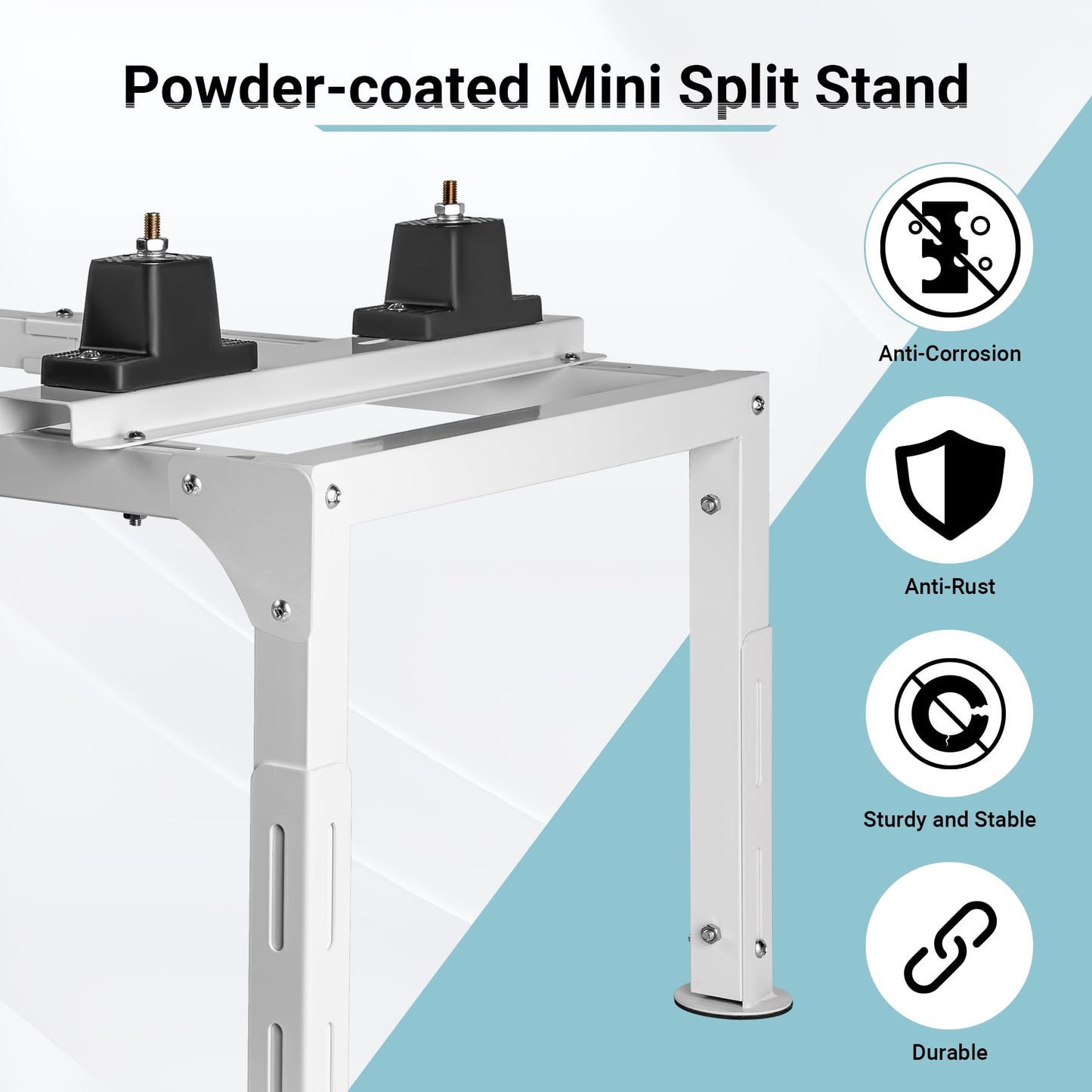 Eastrexon Mini Split Ground Stand, Adjustable Anti-Vibration Mini Split Stand w/ 400LBS Load Capacity, Heavy Duty AC Stand for 9,000-12,000 BTU Ductless Mini Split Air Conditioner Heat Pump