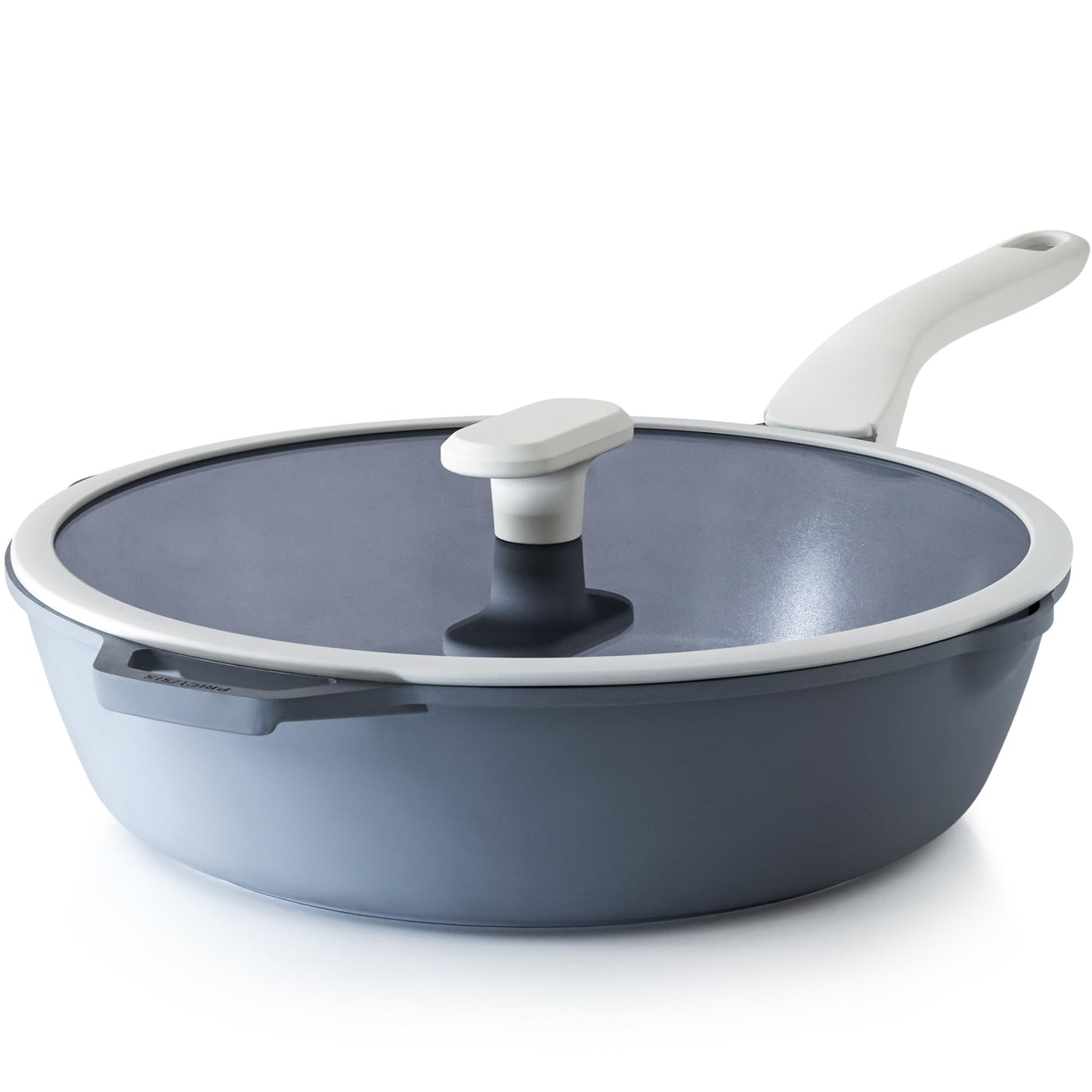 PRICUSIS Ceramic Nonstick Deep Saute Pan with Lid, 10/12 Inch Non Toxic Pans with Double Pour Spout, Helper Handle and Lid, Metal Utennsil Safe, Dishwasher Safe, (12 Inch, Gray)