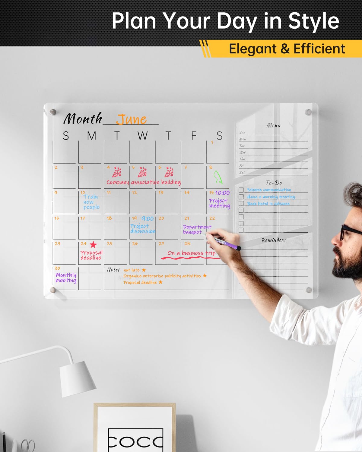 28x20" Clear Acrylic Wall Calendar with Dry Erase Surface, Large Monthly Planner Board, Includes Vibrant Markers, Eraser, Multi-Color Mounting Screws, & Easy Install Kit - Perfect for Home & Office