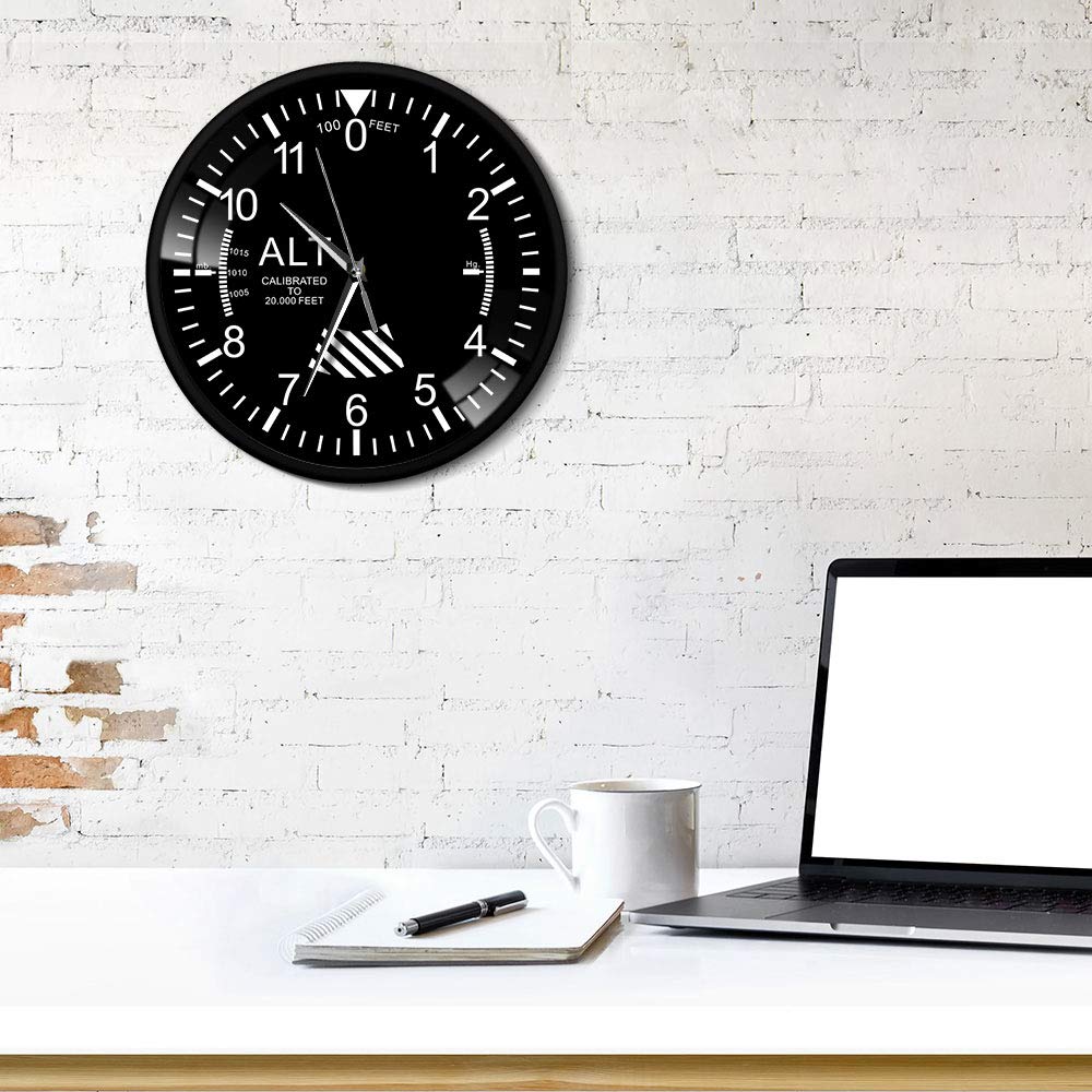 Timethink Classic Altimeter Black Aluminum Frame Wall Clock, Modern Altimeter Instrument Style Wall Clock, Pilot Air Plane Altitude Measurement Watch for Home Office School Kitchen Restaurant Decor