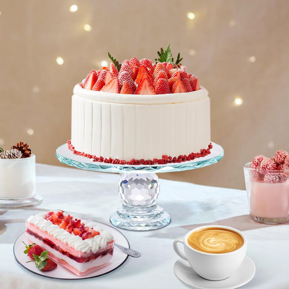 Uten Crystal Glass Cake Stand, 11'' Cake Display Stand, Crystal Glass Fruit Plate, Clear Cake Stand, Display Desserts Holder for Wedding Cakes Serving Platters