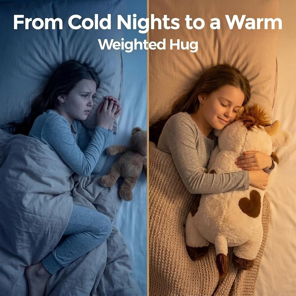 Mewaii Weighted Stuffed Animals with Microwavable Heating Pad - 5lb Adjustable, Heatable & Coolable Cow Plush for Realistic Hug, Removable Inner Pad, Perfect Plush Gift for Kids, Adults (23 Inch)