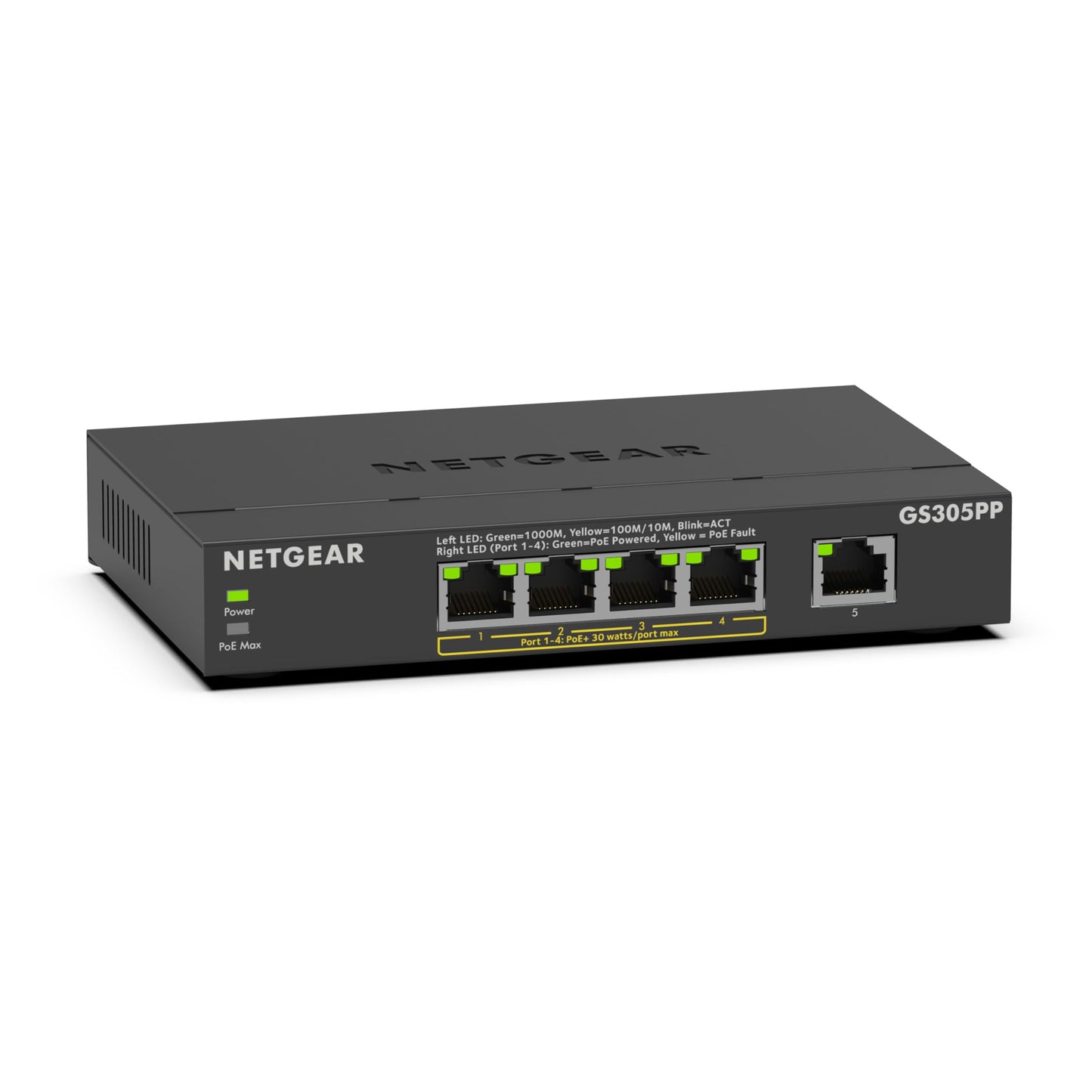NETGEAR 5-Port Gigabit Ethernet Unmanaged PoE Switch (GS305PP) - with 4 x PoE+ @ 83W, Desktop or Wall Mount