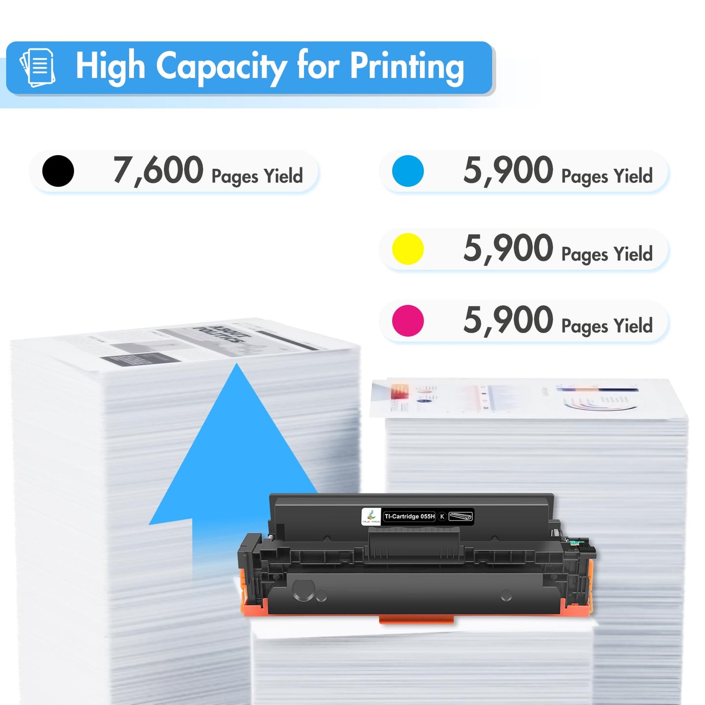 TRUE IMAGE Compatible 055H 055 Toner Cartridge Replacement for Canon 055H 055 High Capacity for Canon Color ImageCLASS MF743Cdw MF741Cdw MF746Cdw MF743 Printer (Black Cyan Magenta Yellow, 4-Pack)