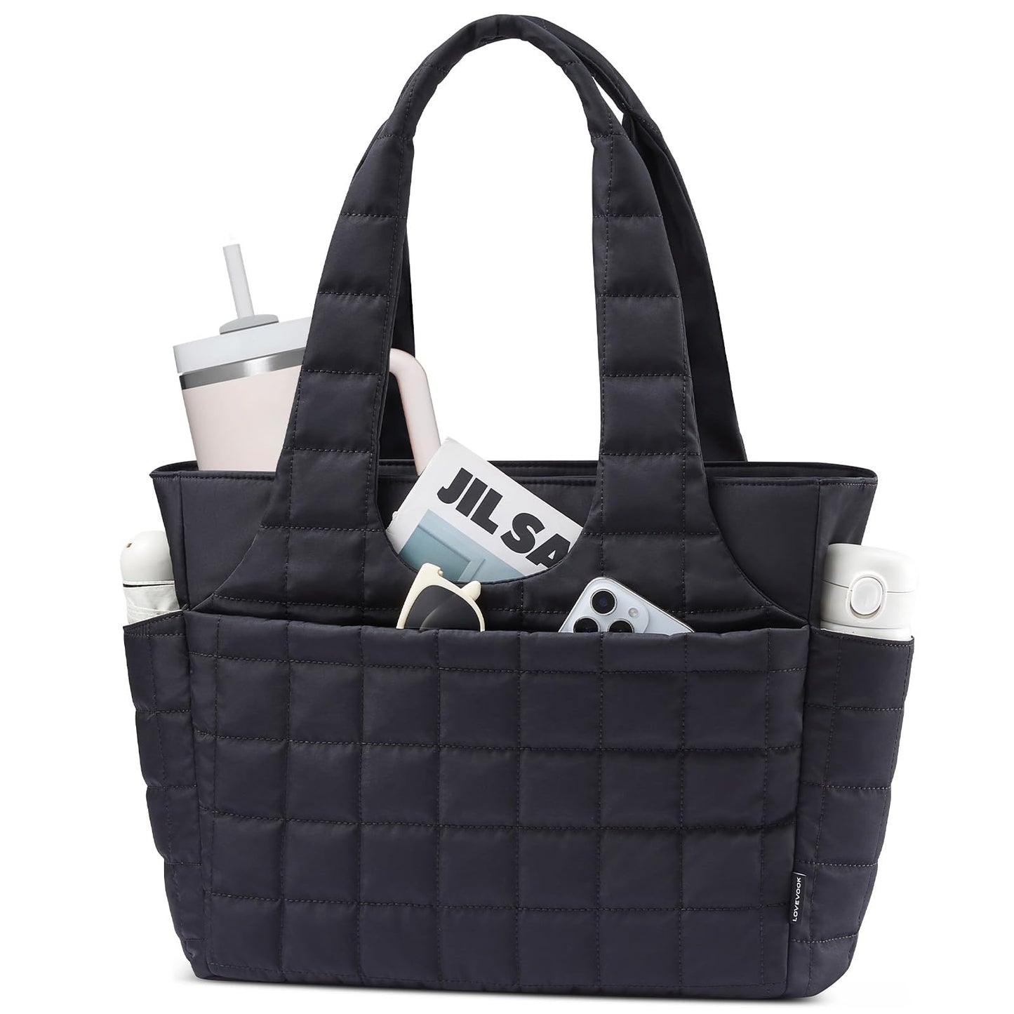 LOVEVOOK Tote Bag for Women, Lightweight Puffer Tote Bag with Compartments Quilted Shoulder Bag for Travel Work Teacher Nurse