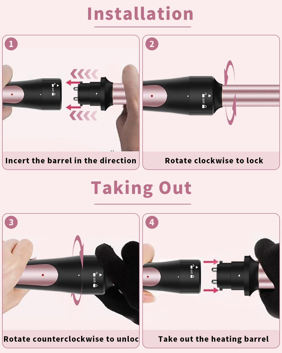 6 in 1 Curling Iron, Curling Wand Set with 3 Barrel Curling Iron and 5 Interchangeable Ceramic Curling Wand (0.35"-1.25”), Instant Heat Up 2 Temp Wand Curler, Include Heat Protective Glove & 2 Clips