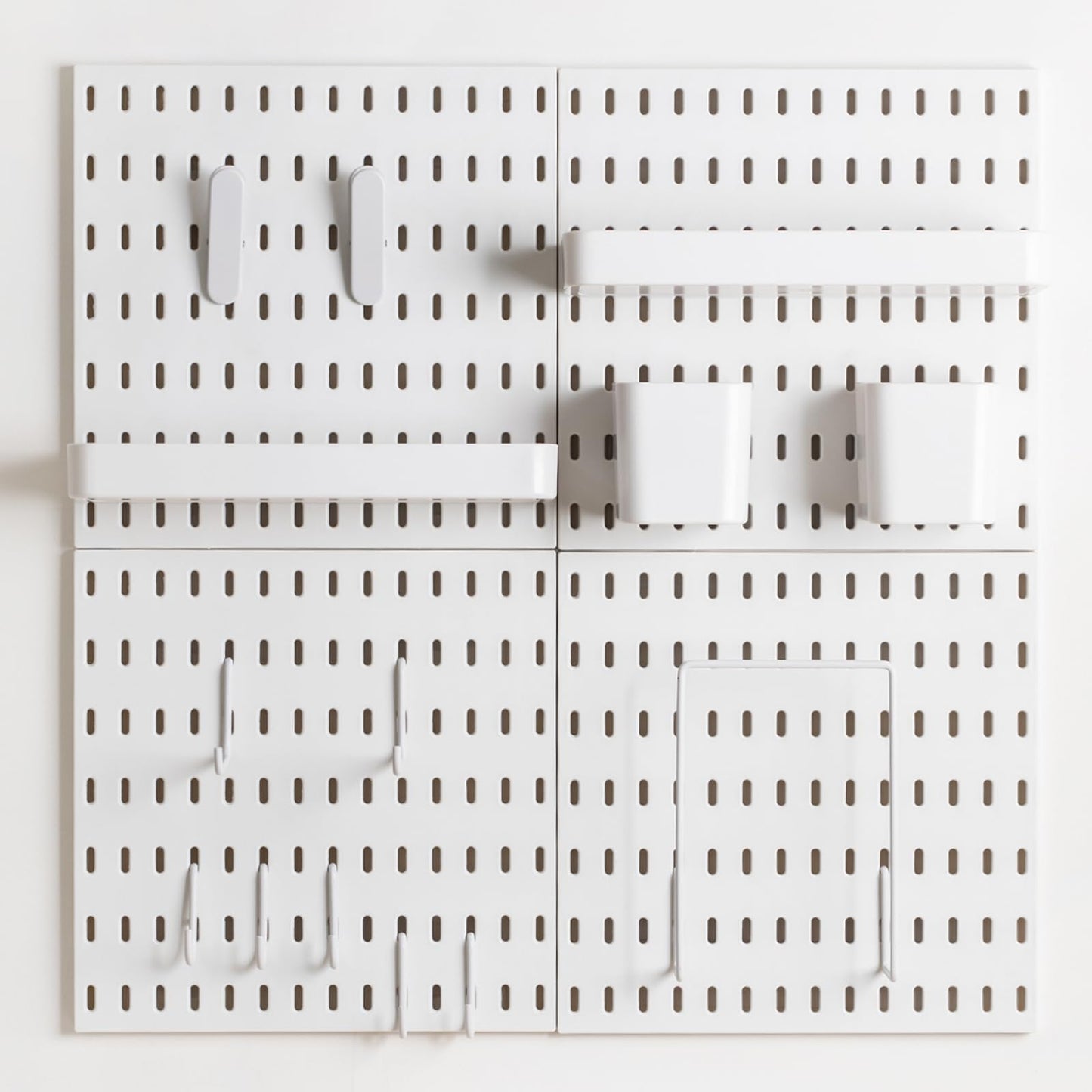 RIVTUN Pegboard Combination Kit for Wall Organizer, Wall Mounted Peg Board Kits for Kitchen, Bedroom, Office, &Bathroom, 4 Pieces White Pegboards and 14 Accessories, 22" x 22"