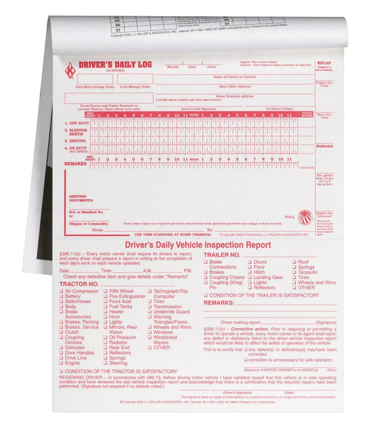 2-in-1 Driver Daily Log Book 5-pk. with Detailed Driver Vehicle Inspection Report & Simplified Recap - Book Format with 31 Sets, 2-Ply Carbonless, 8.5" x 11", J. J. Keller & Associates, Inc.