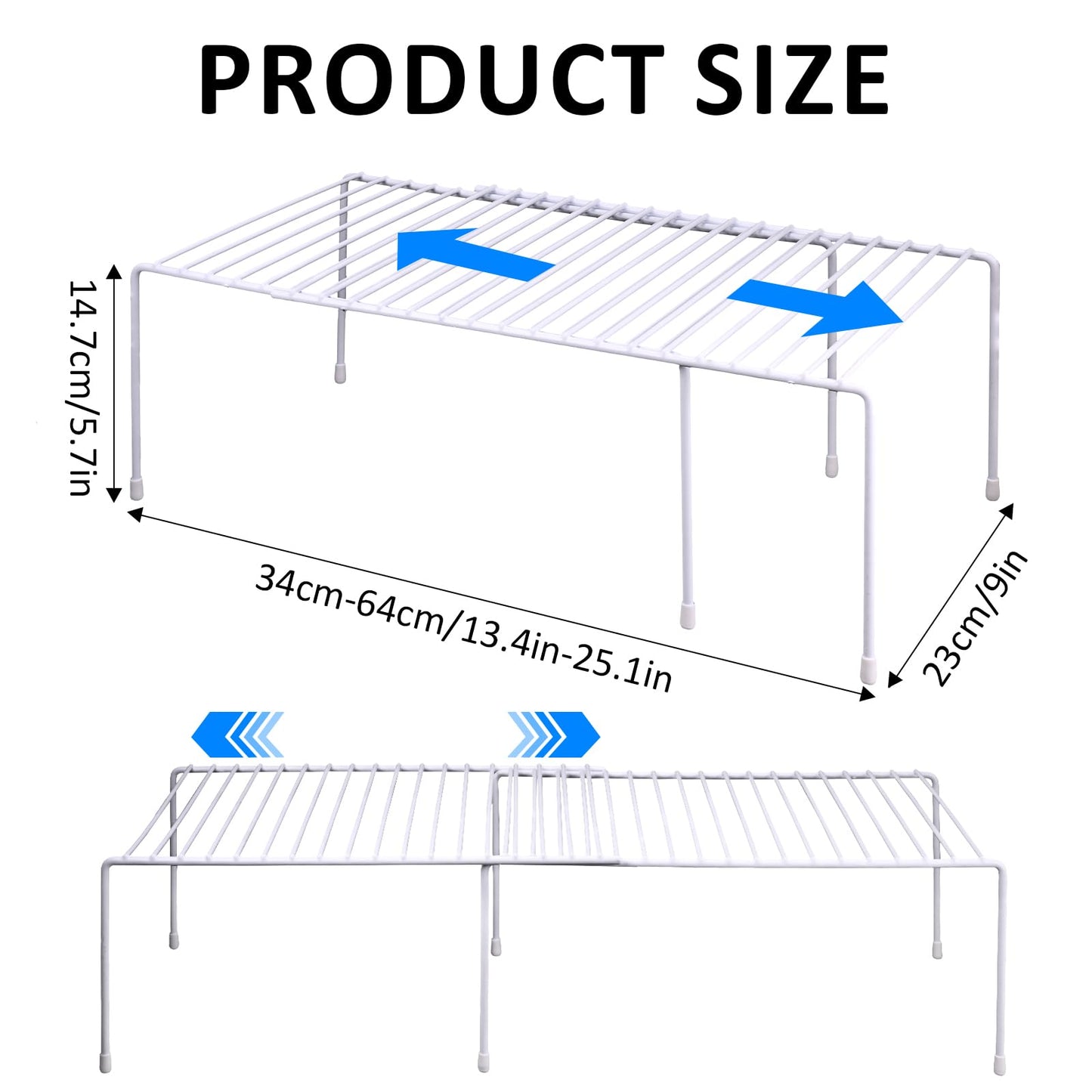 ziroland 4-Pack Expandable Medium (13.4-25.1x9inch) Kitchen Organizer Rack, Kitchen Shelves for Spice Organization for Cabinet, Pantry Organizers and Storage, Spice Rack, Desk Organizer, White