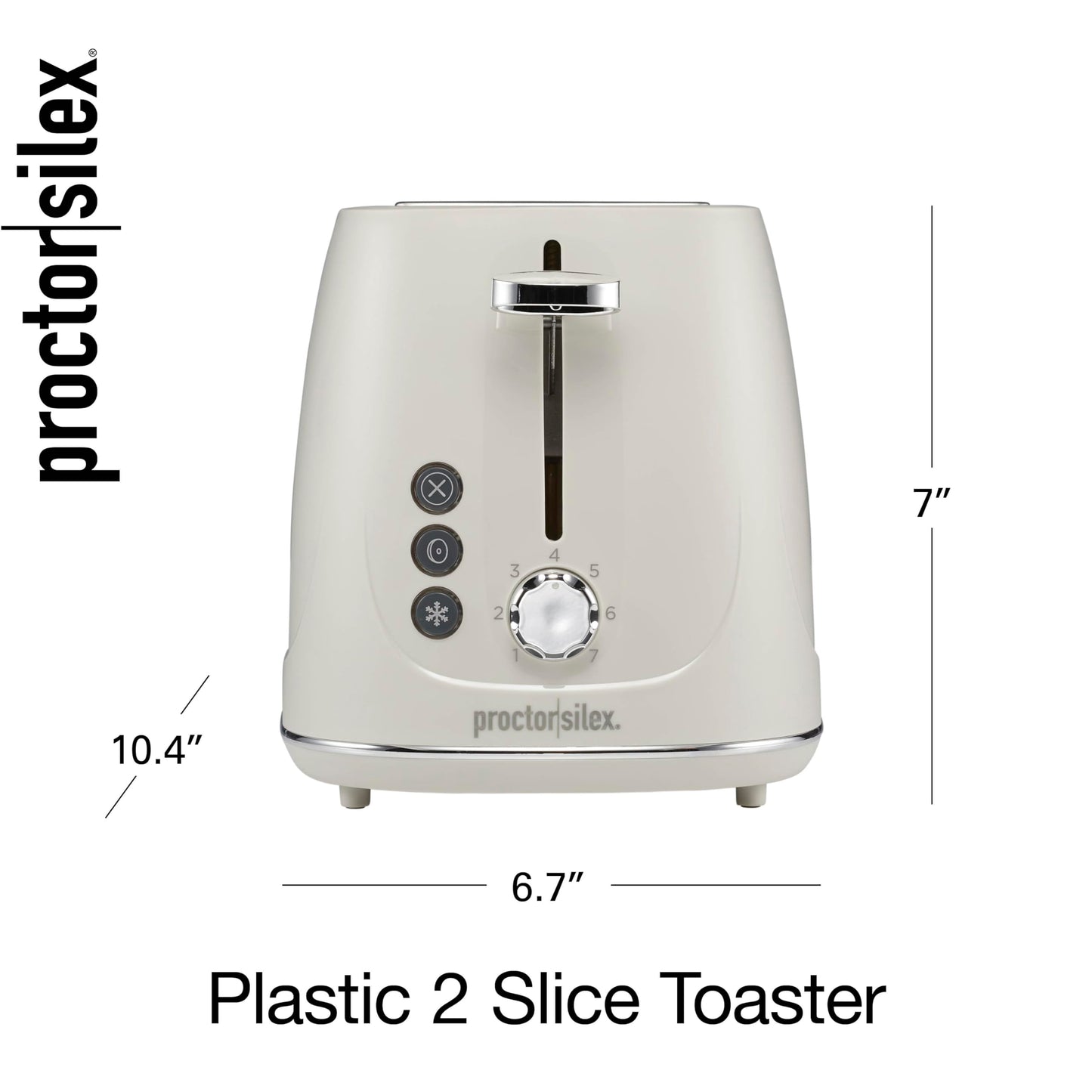 Proctor Silex Plastic 2 Slice Toaster, Bagel, Defrost & Cancel Buttons, Browning Control With 7 Shades, Auto Shutoff, Slide-Out Crumb Tray, Oat White (22660)