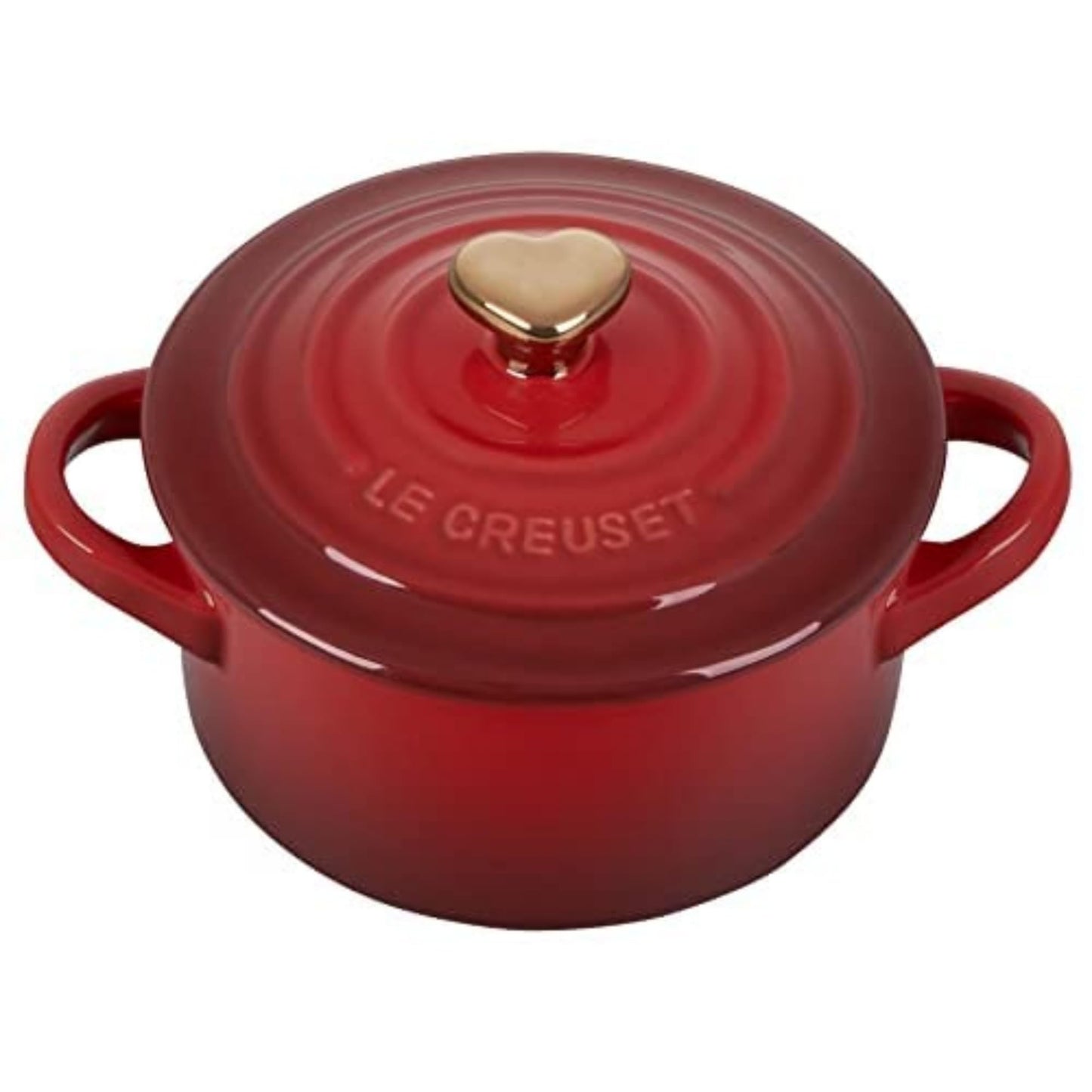 Le Creuset Stoneware Mini Round Cocotte, 8oz., Cerise with Gold Heart Knob