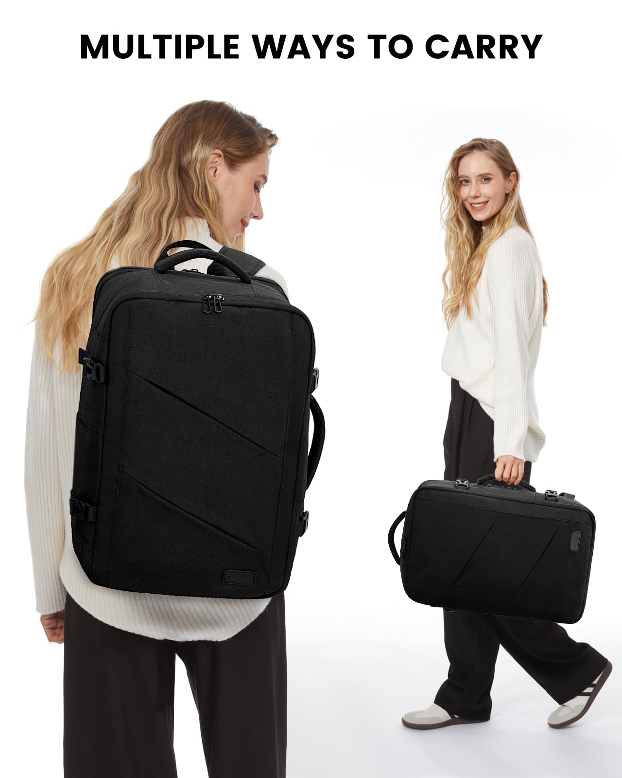 LOVEVOOK Travel Carry on Backpack, Large 40L Personal Item Travel Bag for Men & Women Flight Approved with 3 Packing Cubes, Suitcase Water Resistant Luggage Daypack Business Weekender Bag, Black