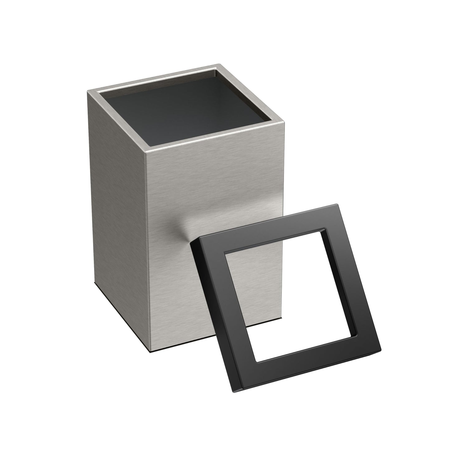 Gatco Modern Square Wastebasket, Satin Nickel and Matte Black Combo - Stainless Steel Trash Can with Removable Lid, Leakproof, 3 Gallon Capacity for Bathroom, Bedroom, Kitchen, or Office