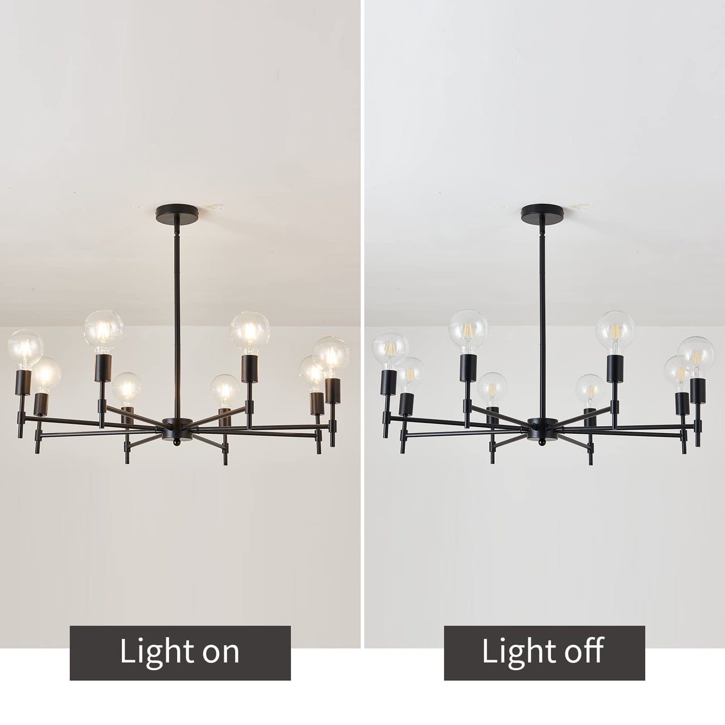 ASGYISA 8-Light Black Sputnik Chandelier Matte Industrial Flush Mount Ceiling Light Fixture Metal Modern Pendant Light for Farmhouse, Bedroom, Kitchen, Dining, Living Room, Island