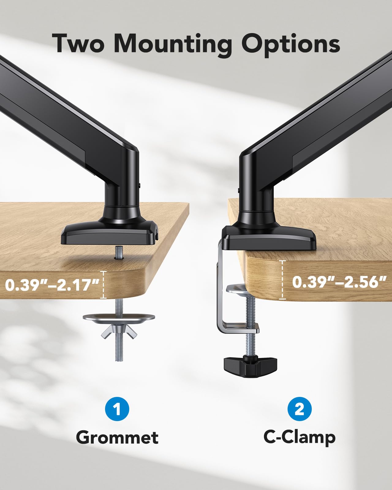 HUANUO Single Monitor Mount for 13-32 inch, Adjustable Gas Spring Monitor Arm, 4.4-22lbs Screen, Monitor Stand with VESA Mount 75x75/100x100, C-Clamp/Grommet Base