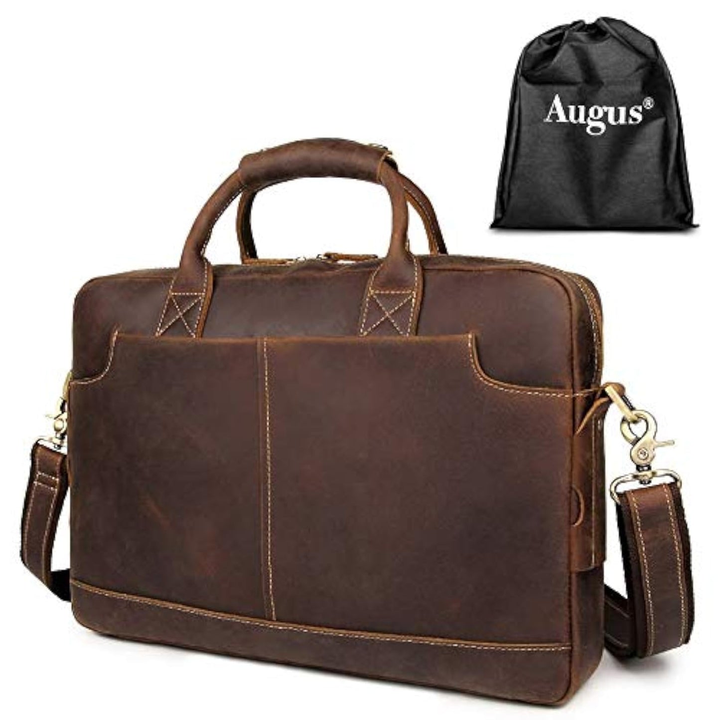 Augus Leather 16" Laptop Briefcase for Men Shoulder BagTravel Messenger Work Business Duffle Bags With YKK Metal Zipper