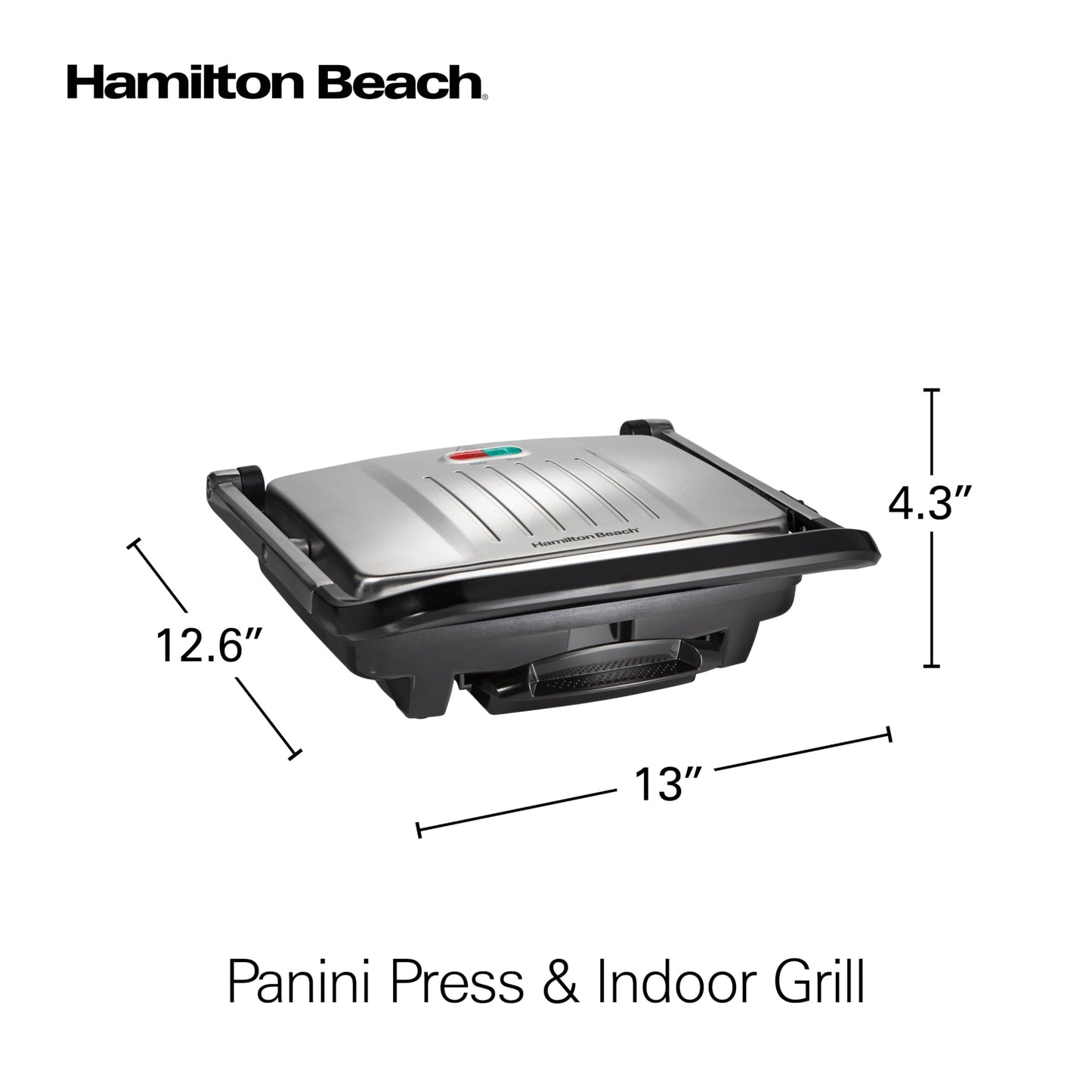 Hamilton Beach Panini Press, Sandwich Maker & Electric Indoor Grill, Upright Storage, PFAS-Free Nonstick Easy Clean Grids, Stainless Steel (25410)