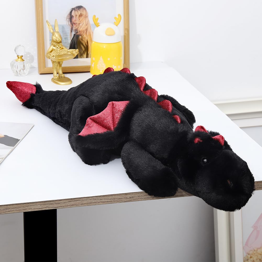 Weighted Stuffed Animals 35.4" 5Lbs, Soft and Sturdy Weighted Dragon Plush for Kids and Adults, Medium Black Dragon Stuffed Animal