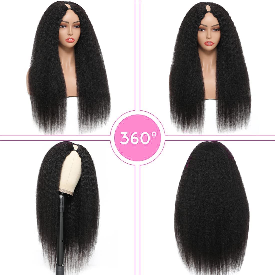 OLFORY V Part Wig Human Hair Wigs for Black Women Kinky Straight V Part Wig 12A Virgin Hair Half Wigs for Women No Lace Upgrade U Part Human Hair Wigs Full Head Clip in Half Wig V Shape Wigs (14inch)
