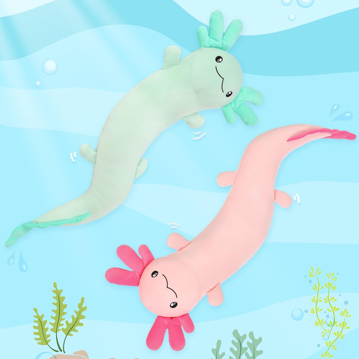 Tezituor Pink Axolotl Stuffed Animal for Girls 6-12, 48 inch Glow-in-Dark Plush Toy 4ft Body Pillow for Adults Mother's Day Large Stuffed Salamander Axolotl Lovers Gifts Christmas Valentines