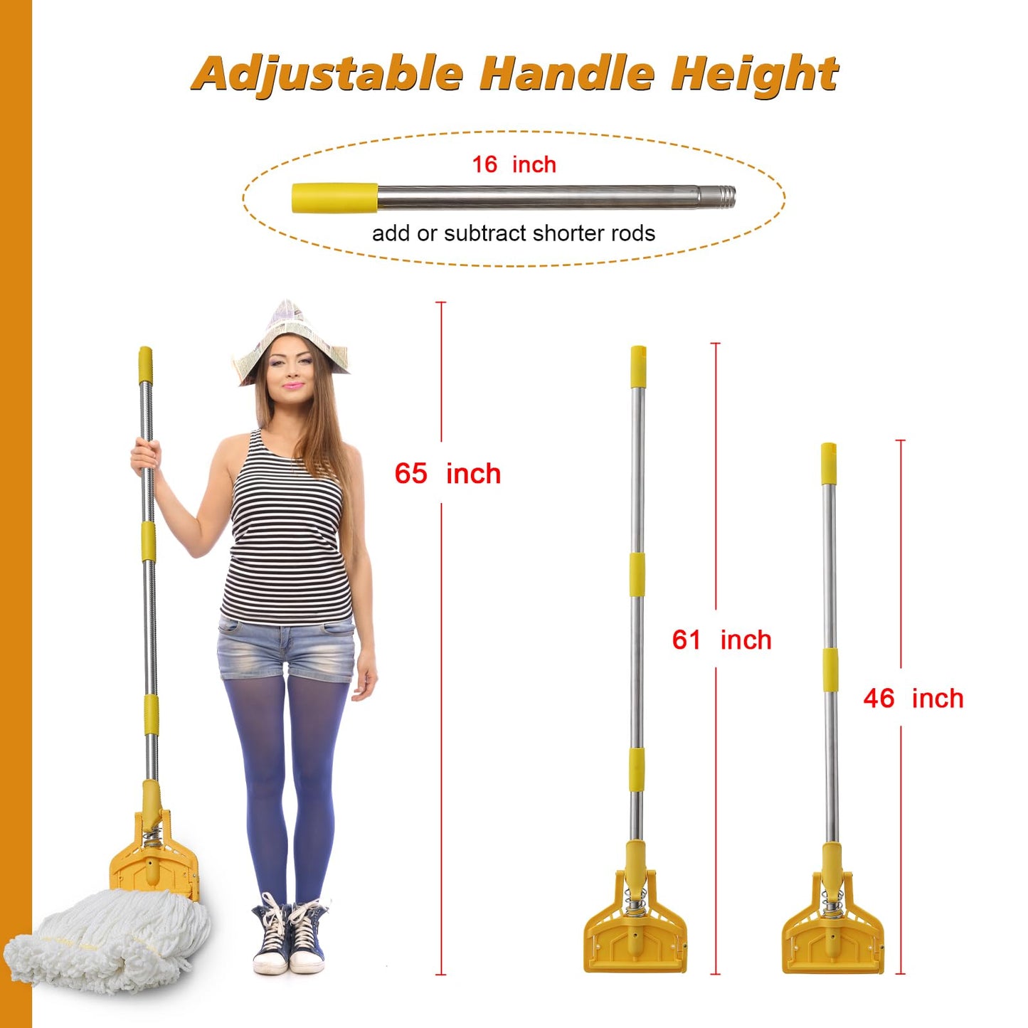 Cotton Mop+Mop Handle Commercial Heavy Duty, 61 inch Metal Commercial Mop Stick for Home, Garage,Office, Workshop, Warehouse Floor Cleaning, 1 Pack