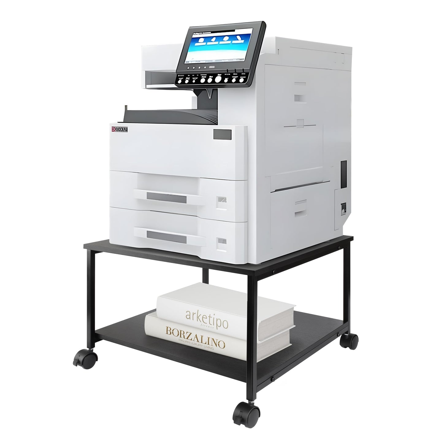 EMERIT 2-Tier Under Desk Printer Stand w/Storage - 19.5x19.5x12.8''Heavy Duty Rolling Cart, Mobile Printer Table with Lockable Wheels for Home Office Organization - Industrial Style