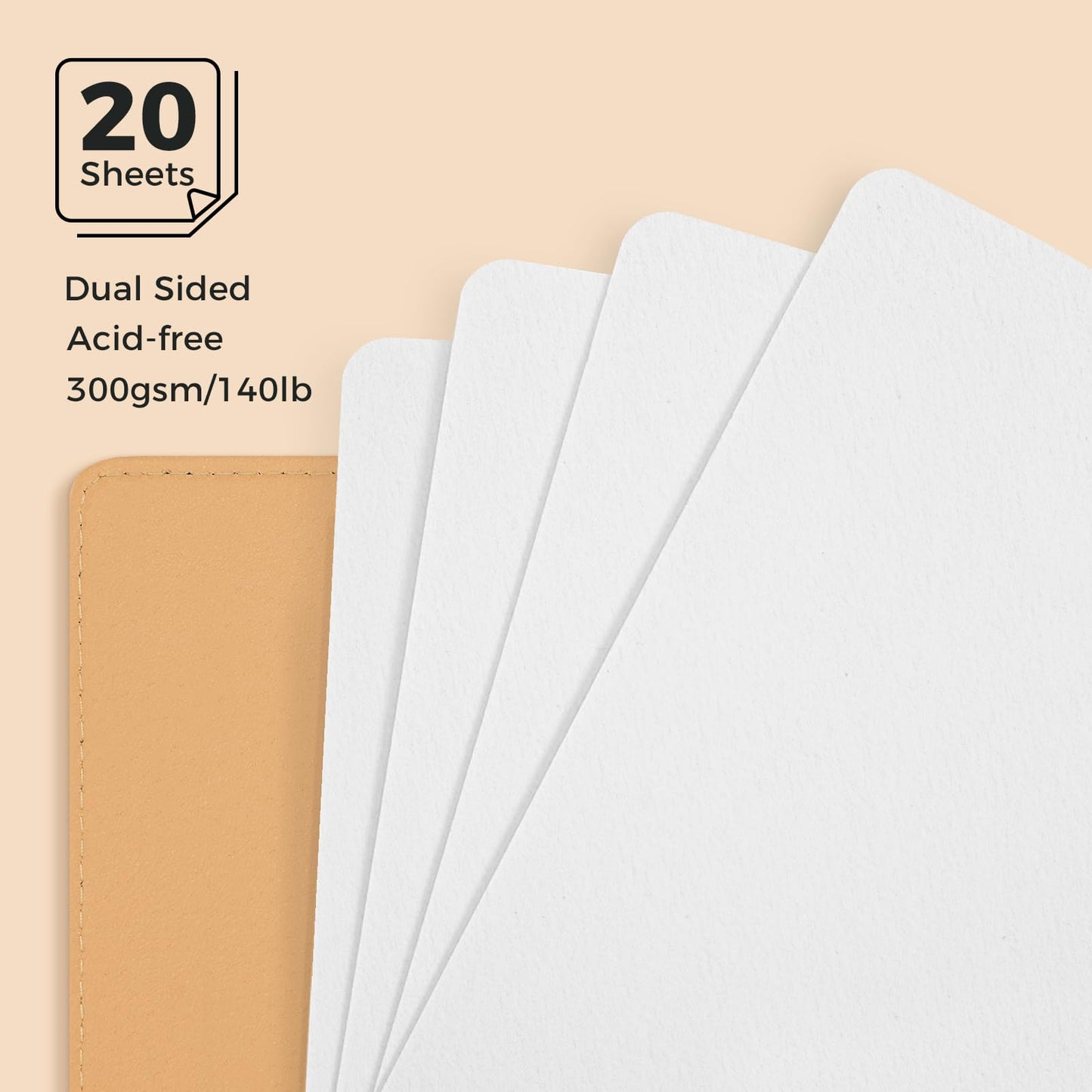 Watercolor Sketchbook,8.2 x 5.5 inch,20 Sheets Cold Press 100% Cotton 300 GSM 140lb,A5 Watercolor Paper for Art Painting, Drawing, Mixed Media