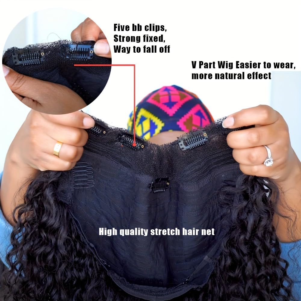 PRIMELACE V Part Wig Human Hair 20 inch Kinkycurly Wig Human Hair Upgrade UPart Human Hair Wig Brazilian Curly V Part Wig 180% Density No Leave Out No Glue