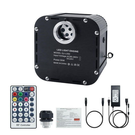 AKEPO 50W RGBW Twinkle Fiber Optic Light Engine, Twinkle + DMX Function + 28-Key Remote for Home Fiber Optic Star