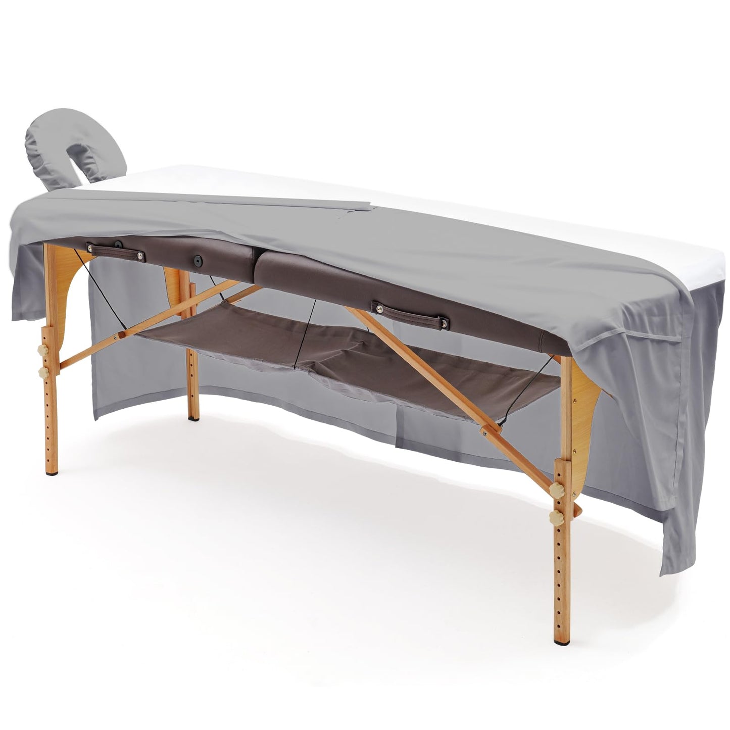 SHINARDO Massage Table Skirt,Massage Face Rest Cover,and Massage Table Under Storage 3pcs Set,SPA Bed Cover,Bed Valance,Soft and Stretchable Fabric Fit Different Size (Gray)